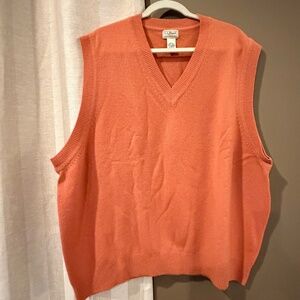 L.L. Bean Men's Orange Lambswool Cashmere Blend Sweater Vest V-neck, Size XXL